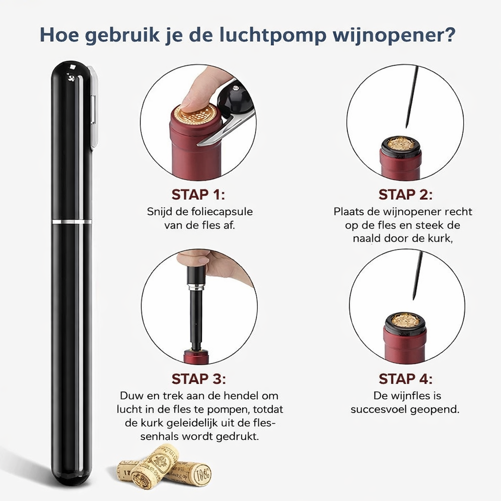 Luchtontkurker voor Wijnflessen (Zonder Trek of Draaiwerk)
